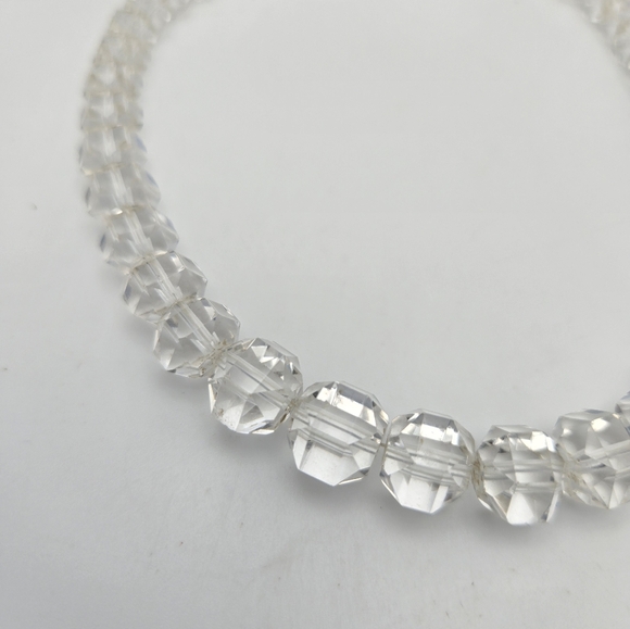 Art Deco Clear Rock Crystal Necklace Vintage Faceted Beaded Vtg 14" Choker - Picture 4 of 7